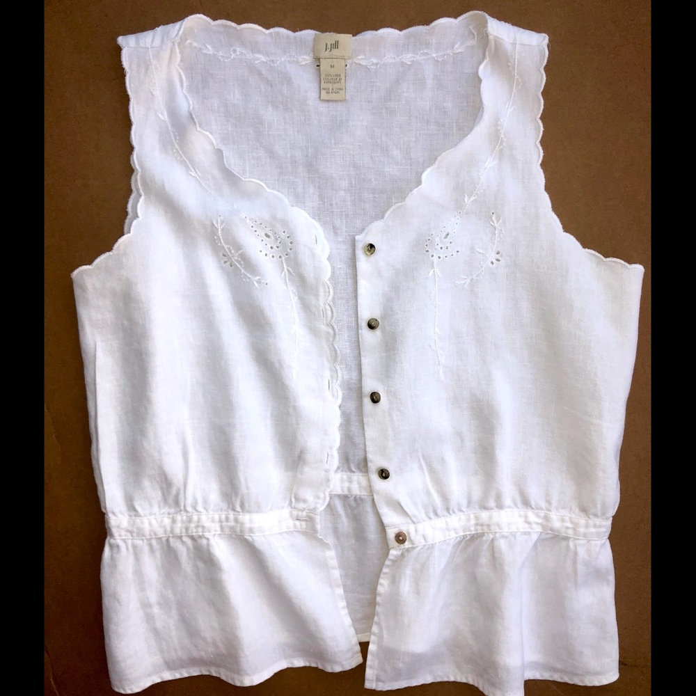 J. Jill white tank top button flower vest medium